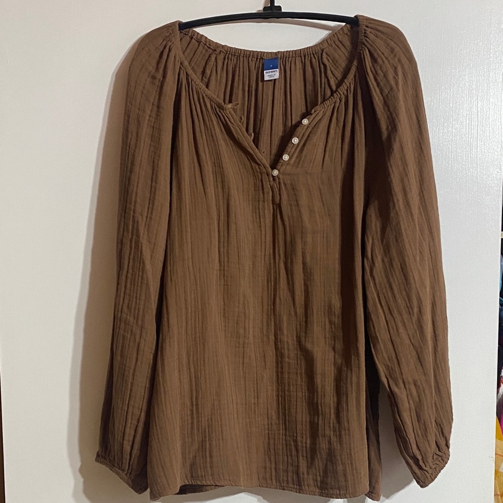 Old Navy Brown Blouse with Button Accents
